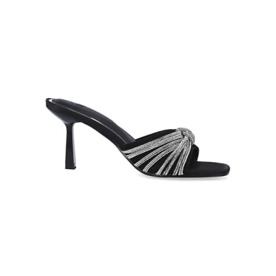360 degree animation of product Black embellished heeled mule shoes frame-16