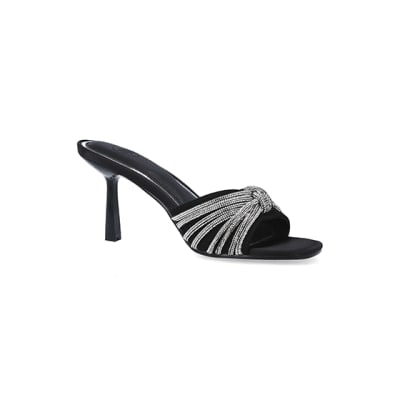 360 degree animation of product Black embellished heeled mule shoes frame-17