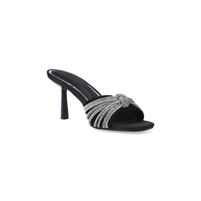 360 degree animation of product Black embellished heeled mule shoes frame-18