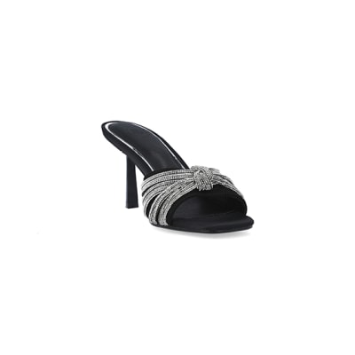 360 degree animation of product Black embellished heeled mule shoes frame-19