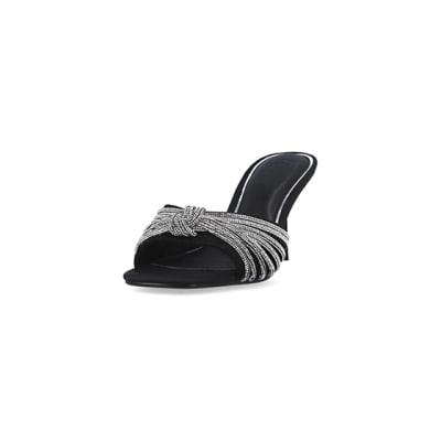 360 degree animation of product Black embellished heeled mule shoes frame-23