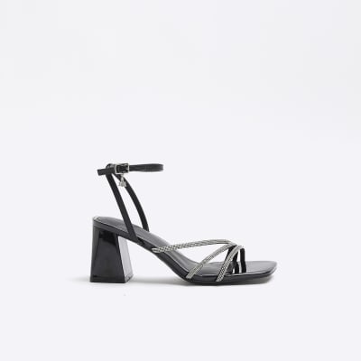 Black embellished heeled sandals River Island