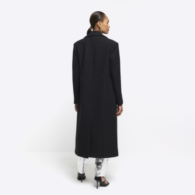 Black Embellished Longline Coat | River Island