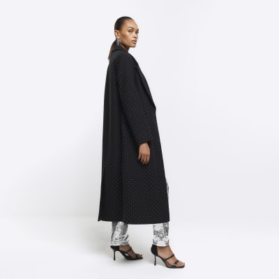 Black Embellished Longline Coat | River Island