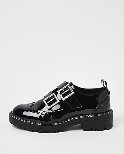 Black embellished monk strap shoes