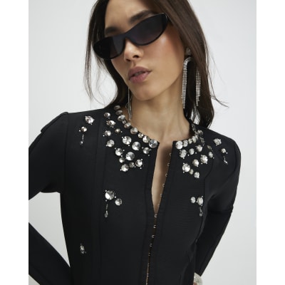 Black Embellished Neat Cardigan