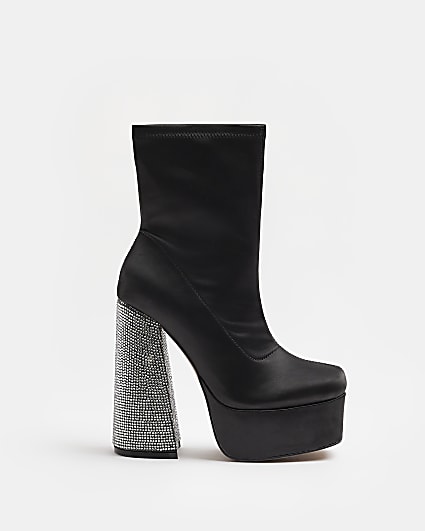 Black embellished platform heeled boots