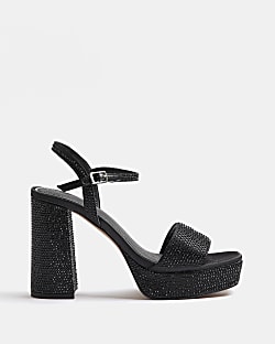 Black embellished platform heeled sandals
