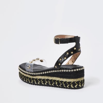 Black embellished platform sandals