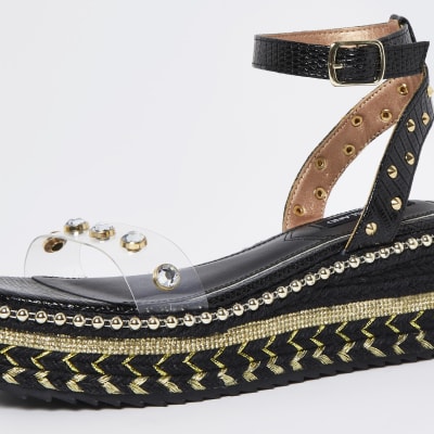 Black embellished platform sandals