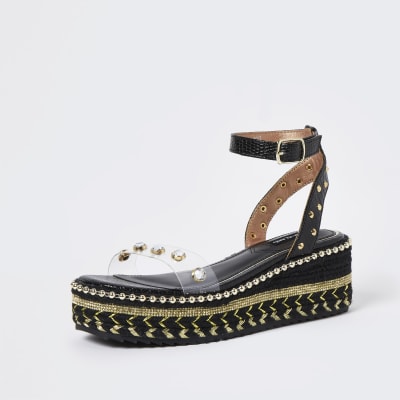 Black embellished platform sandals