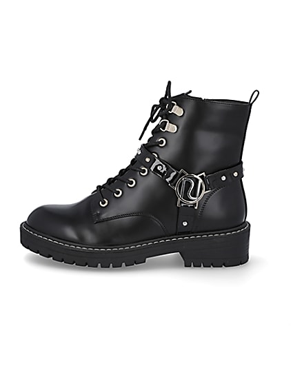 360 degree animation of product Black embellished RI chunky lace up boots frame-3
