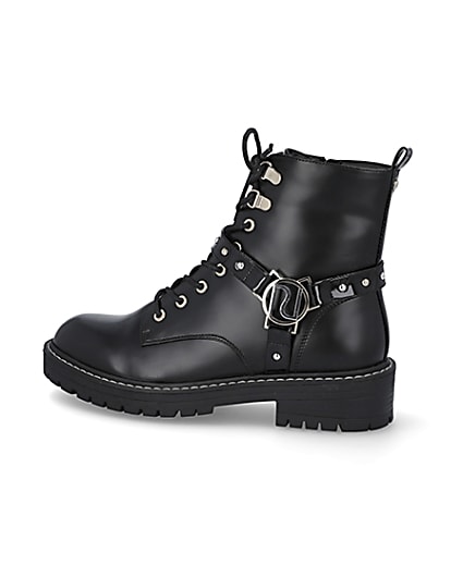 360 degree animation of product Black embellished RI chunky lace up boots frame-4