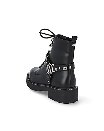 360 degree animation of product Black embellished RI chunky lace up boots frame-7