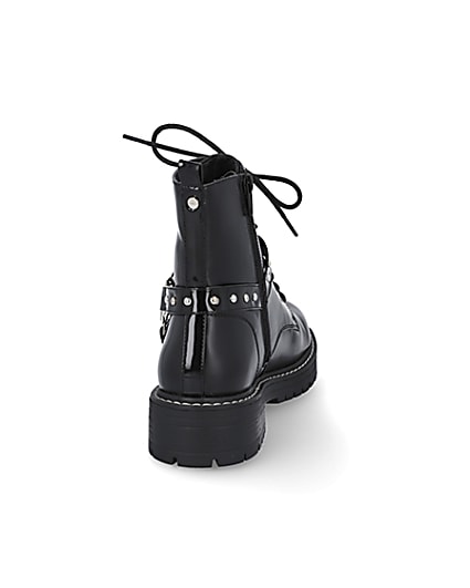 360 degree animation of product Black embellished RI chunky lace up boots frame-10