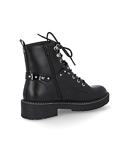 360 degree animation of product Black embellished RI chunky lace up boots frame-13