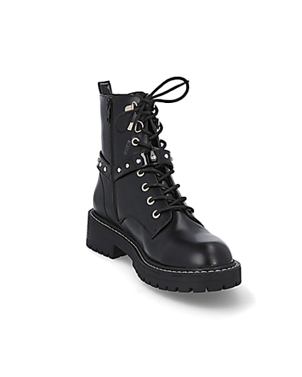360 degree animation of product Black embellished RI chunky lace up boots frame-19