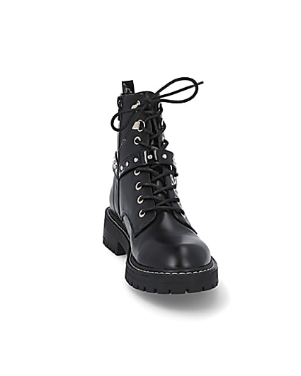 360 degree animation of product Black embellished RI chunky lace up boots frame-20