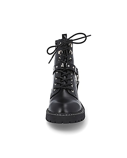 360 degree animation of product Black embellished RI chunky lace up boots frame-21