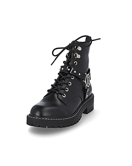 360 degree animation of product Black embellished RI chunky lace up boots frame-23