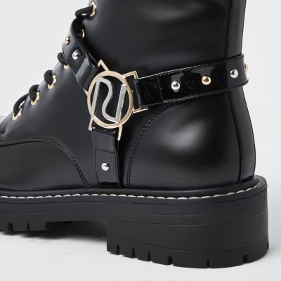 Black embellished RI chunky lace up boots