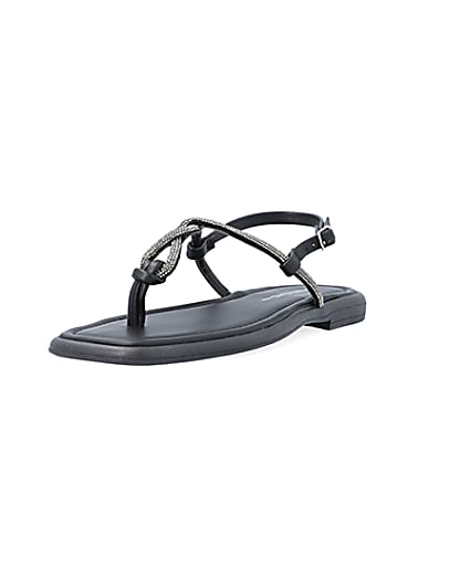 360 degree animation of product Black embellished sandals frame-23