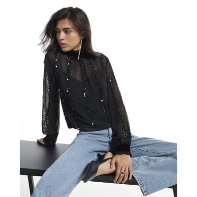 Embellished Sequin Tie Back Top