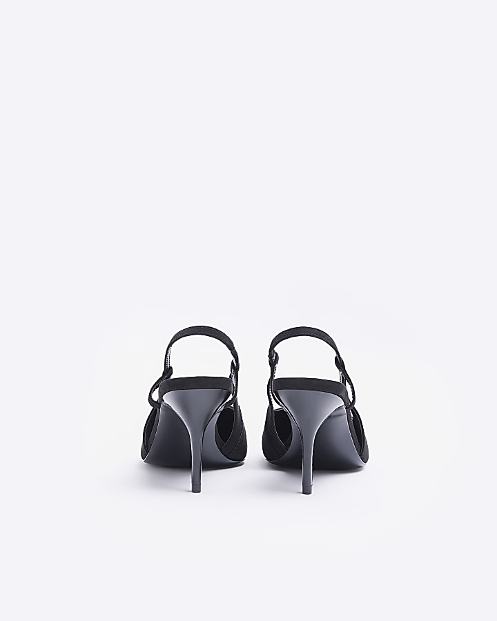 Black Embellished Sling Court Shoes