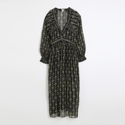 Black embellished smock maxi dress | River Island
