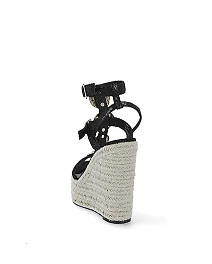 360 degree animation of product Black embellished strap wedge sandals frame-8