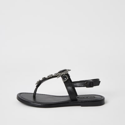 Black embellished toe thong sandal | River Island