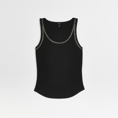 Black embellished vest top River Island