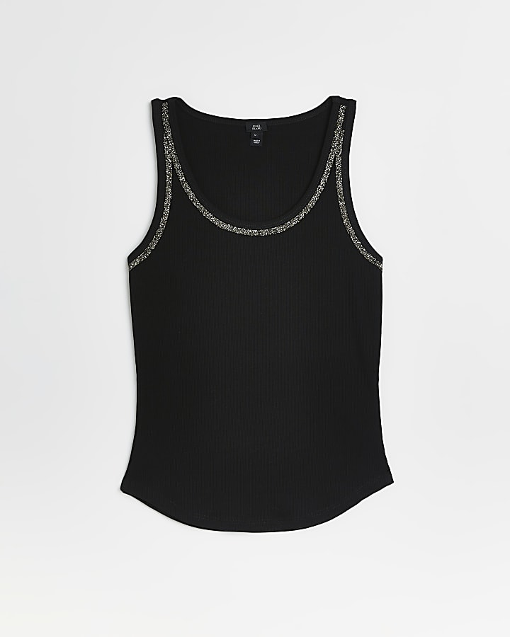Black embellished vest top