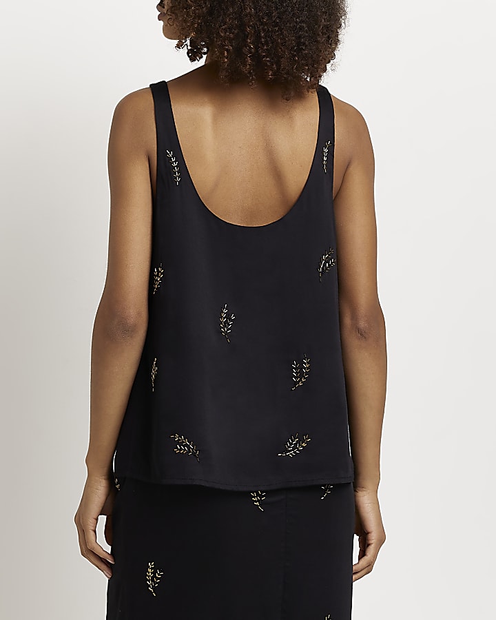 Black embellished vest top
