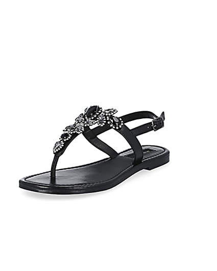 360 degree animation of product Black embellished wide fit toe thong sandals frame-0