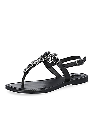 360 degree animation of product Black embellished wide fit toe thong sandals frame-1