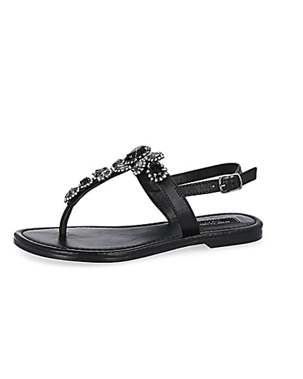360 degree animation of product Black embellished wide fit toe thong sandals frame-2