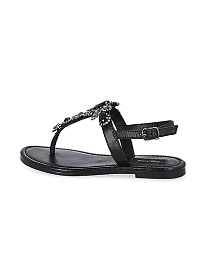 360 degree animation of product Black embellished wide fit toe thong sandals frame-4