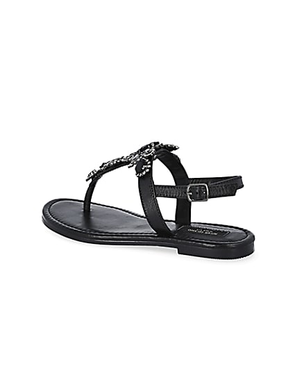 360 degree animation of product Black embellished wide fit toe thong sandals frame-5