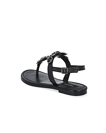 360 degree animation of product Black embellished wide fit toe thong sandals frame-6