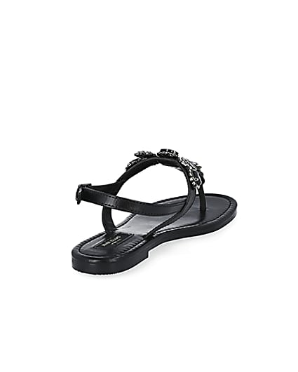 360 degree animation of product Black embellished wide fit toe thong sandals frame-11