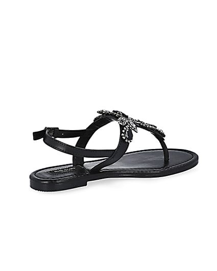 360 degree animation of product Black embellished wide fit toe thong sandals frame-13
