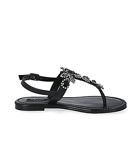 360 degree animation of product Black embellished wide fit toe thong sandals frame-15