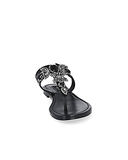 360 degree animation of product Black embellished wide fit toe thong sandals frame-20