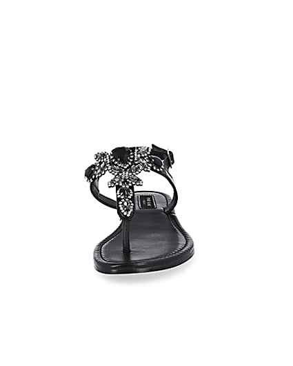 360 degree animation of product Black embellished wide fit toe thong sandals frame-21
