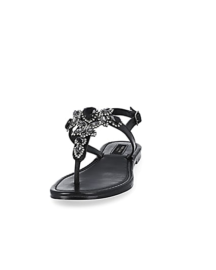 360 degree animation of product Black embellished wide fit toe thong sandals frame-22