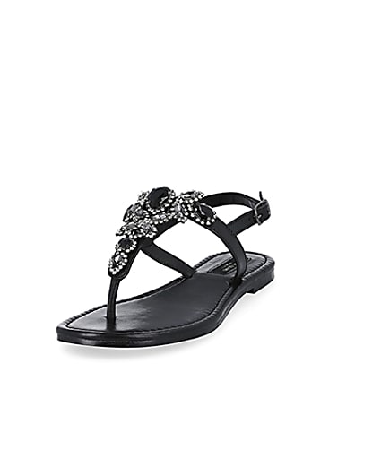 360 degree animation of product Black embellished wide fit toe thong sandals frame-23