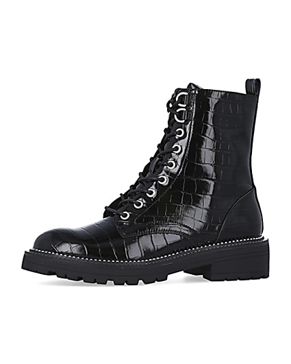 360 degree animation of product Black embossed biker boots frame-2