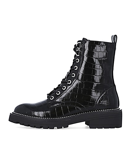 360 degree animation of product Black embossed biker boots frame-3