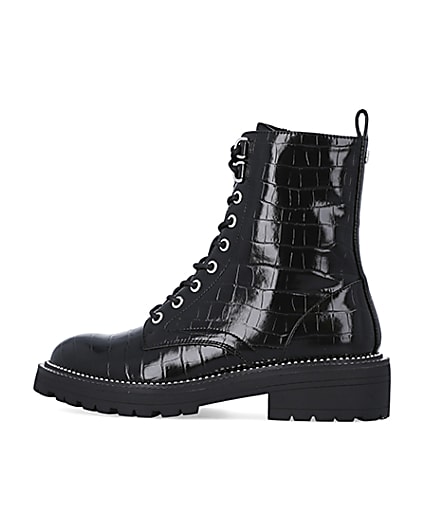 360 degree animation of product Black embossed biker boots frame-4